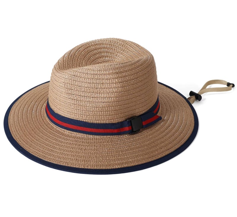 Connectyle Kids Boys Fedora Panama Hat Summer Beach UV Sun Protection Hats Boater Sun Hats XL Khaki - Image 3